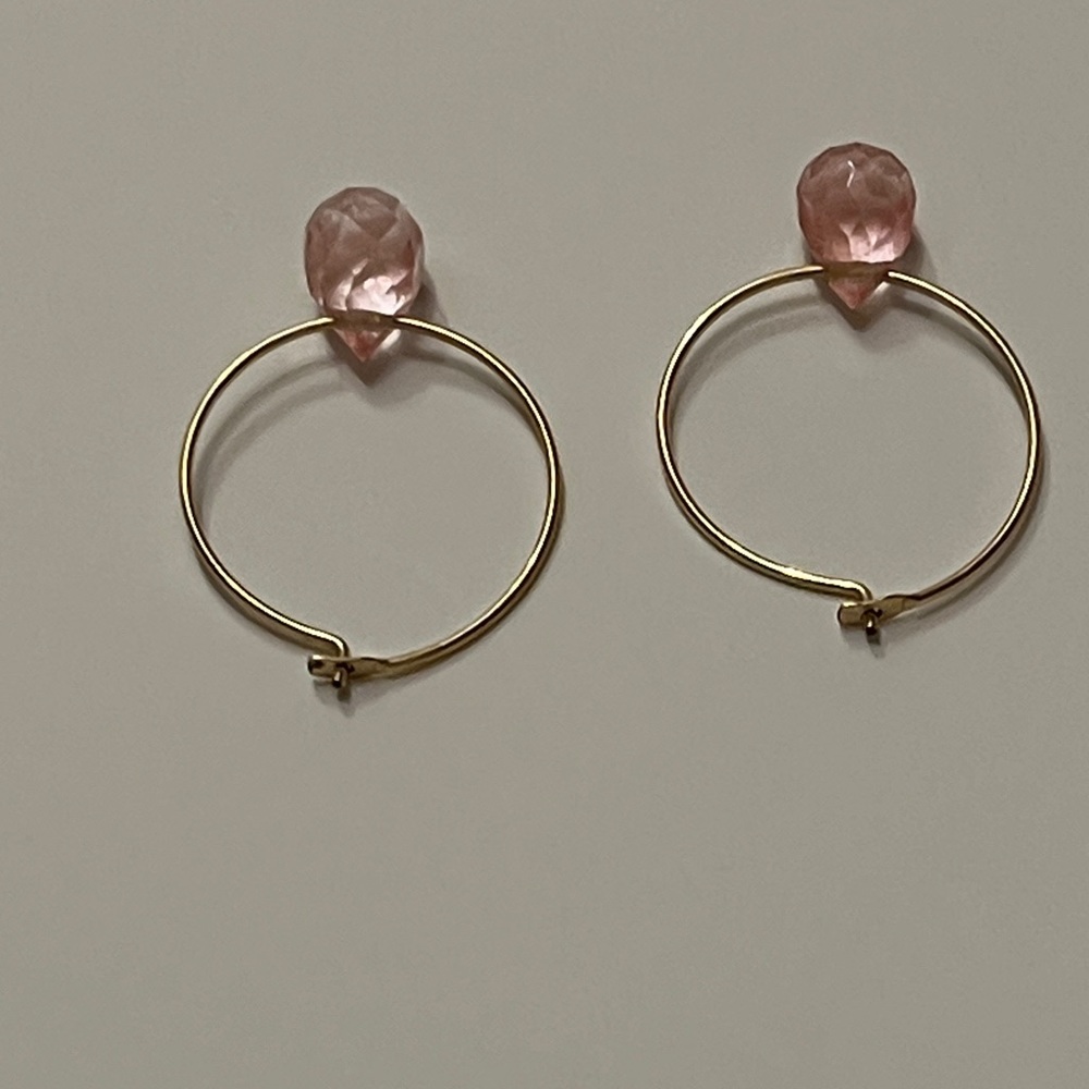 Vintage Gold Hoop Earrings with Soft, Pretty Pink Accents - Picture 5 of 6